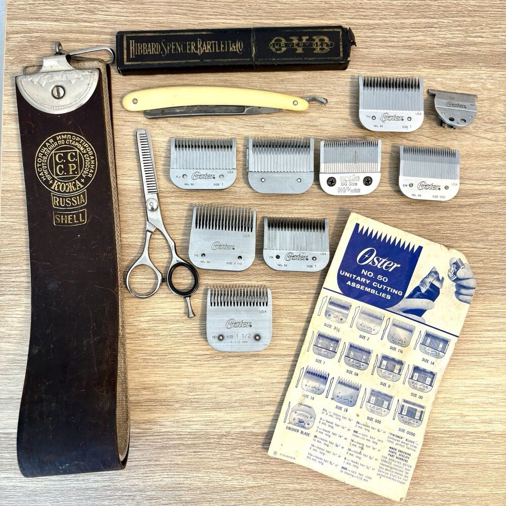Vintage Barber Lot Oster No. 50 Clipper Blades Andis BG Blade Straight Razor